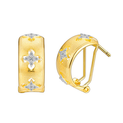 S925 Sterling Silver Italian Brushed Hollow Earrings