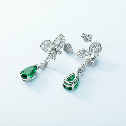 Vintage Teardrop: Elegant Pear-Cut Lab-Grown Emerald Drop Earrings | 925 Silver | Dapaza