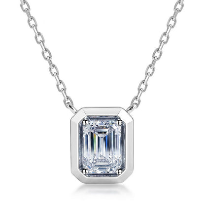 Vintage 1.18CT Emerald Cut CVD Lab Grown Diamond Bezel Pendant Necklace | S925 Sterling Silver Octagon Solicle Chain - Dapaza
