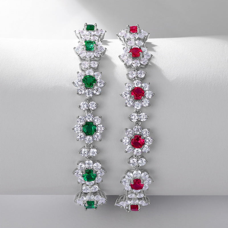 Lab-Grown Emerald Sunflower Bracelet - S925 Sterling Silver Floral Jewelry