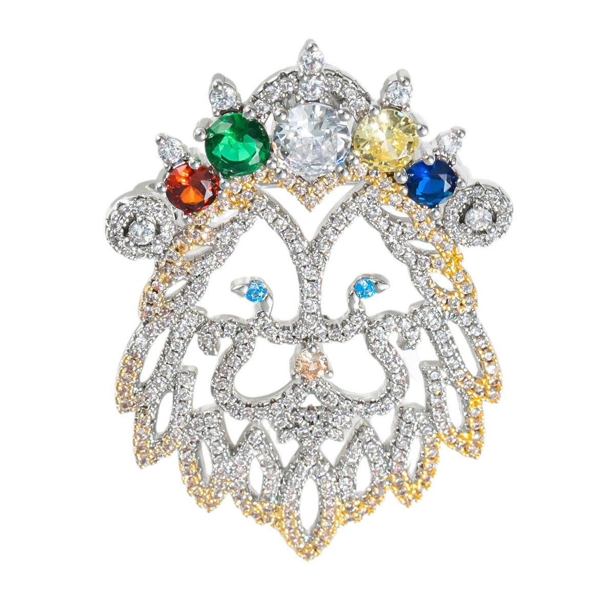 Two-tone Gold Colored Lion Head Diamond Brooch