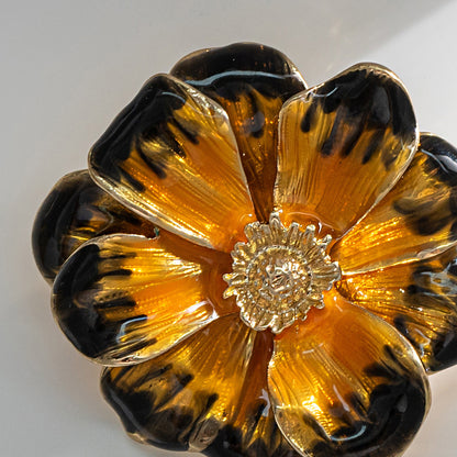 Gold-Plated Enamel Sunflower Brooch