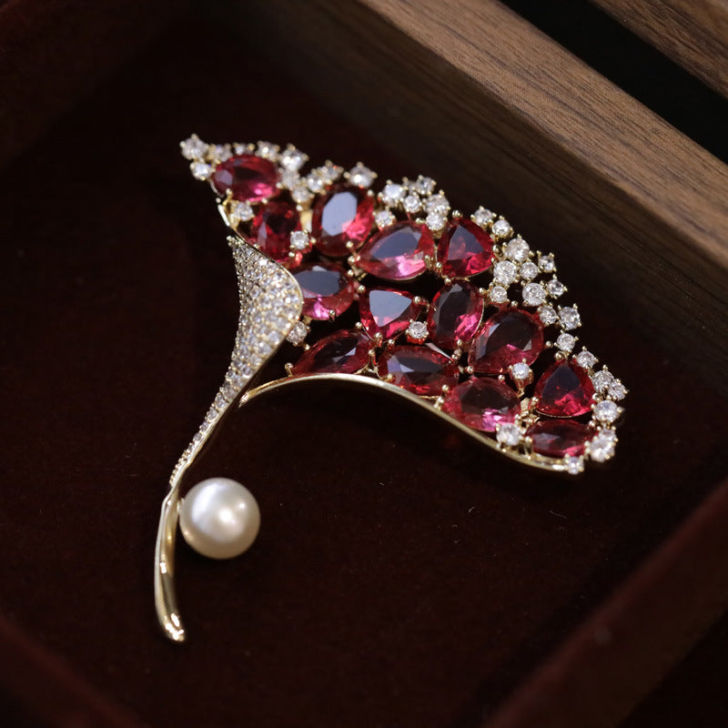 Blue Ginkgo Leaf Copper Zircon Brooch