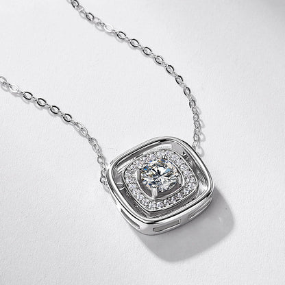 Geometric Hollow Square Lab-Grown Diamond Necklace - S925 Sterling Silver