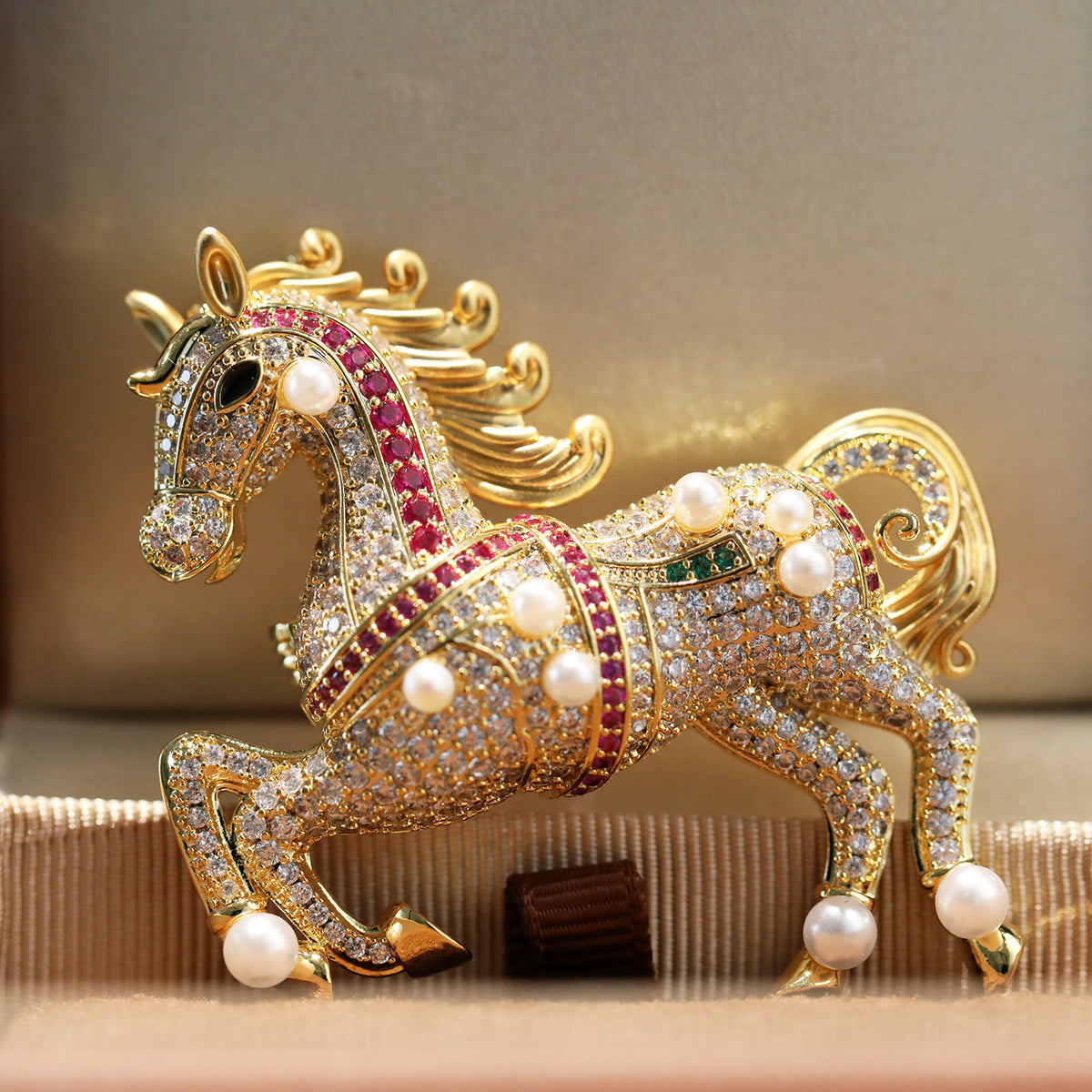 Colorful Natural Pearl Year of the Horse Brooch