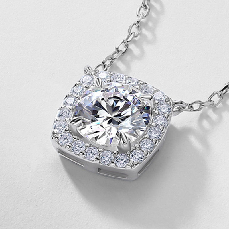 Cushion Cut Crushed Ice Lab-Grown Diamond Halo Necklace - S925 Sterling Silver