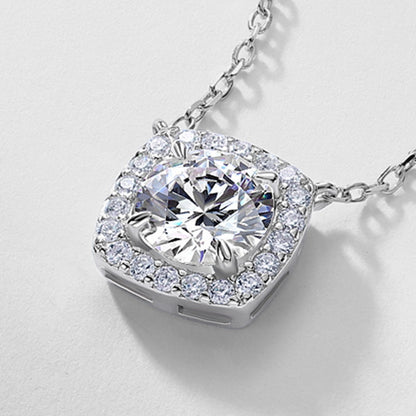 Cushion Cut Crushed Ice Lab-Grown Diamond Halo Necklace - S925 Sterling Silver