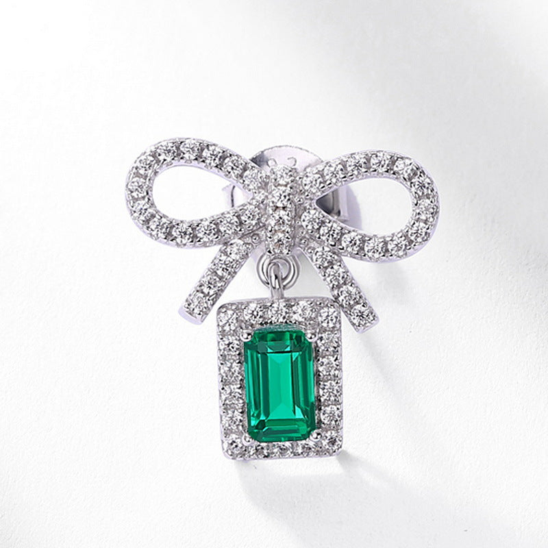 Dapaza Bow-Knot Lab-Grown Emerald Stud Earrings | S925 Sterling Silver