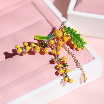 Vintage Enamel Mimosa Brooch