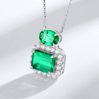 Timeless Elegance: Oval Lab-Grown Emerald Solitaire Pendant | 925 Silver
