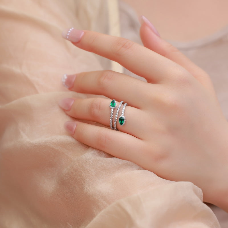 Nouveau Chic: Gold-Plated Lab-Grown Emerald Adjustable Ring | 925 Silver | Dapaza