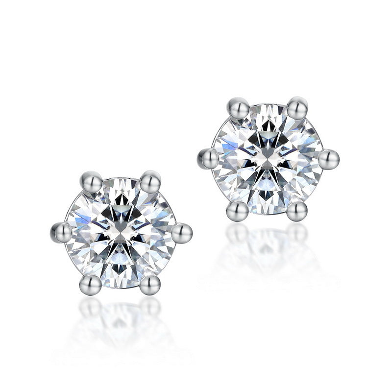 Classic 6-Prong Moissanite Solitaire Stud Earrings - S925 Sterling Silver