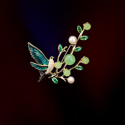 Freshwater Pearl Yellow Agate Bird Brooch