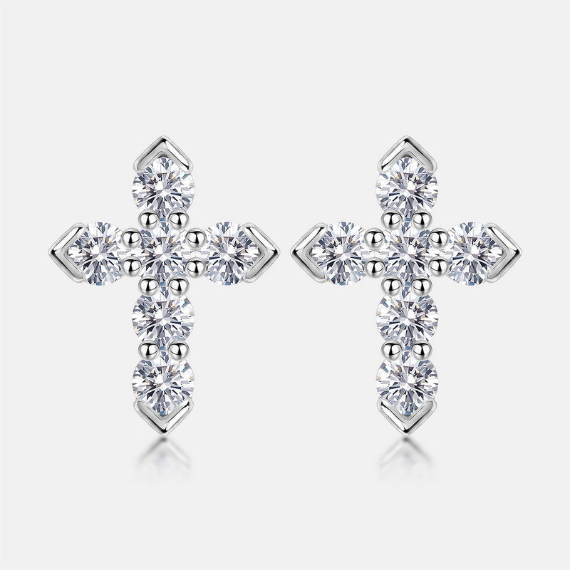 HPHT Lab Grown Diamond Cross Stud Earrings in 925 Sterling Silver | Unisex Fine Jewelry