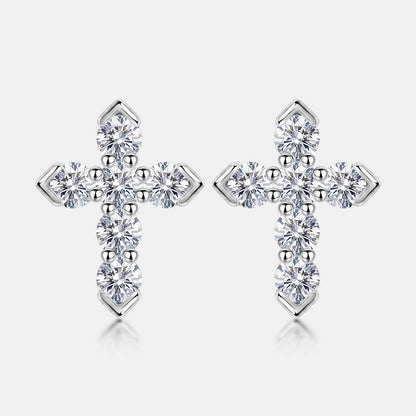 HPHT Lab Grown Diamond Cross Stud Earrings in 925 Sterling Silver | Unisex Fine Jewelry