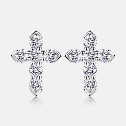 1.34ctw Gothic Cross Lab Diamond Stud Earrings | Unisex | S925