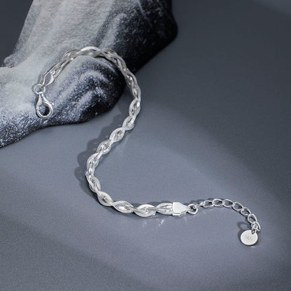 925 Sterling Silver Bracelet Women's Italian Design Woven Four-strand Simple and Fashionable Personalized Bracelet