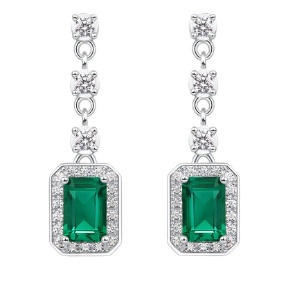 Elegant Emerald-Cut Lab-Grown Emerald Drop Earrings - 925 Sterling Silver