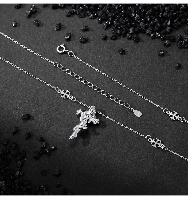 S925 Sterling Silver Necklace Stacked Personalized Iris Snake Scepter Cross Clavicle Chain