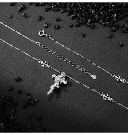 S925 Sterling Silver Necklace Stacked Personalized Iris Snake Scepter Cross Clavicle Chain