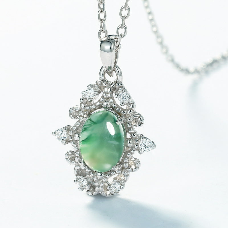 Vintage Moss Agate Pendant Necklace | S925 Sterling Silver