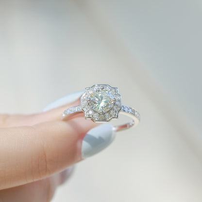 Round Lab-Grown Diamond Geometric Halo Ring - S925 Sterling Silver