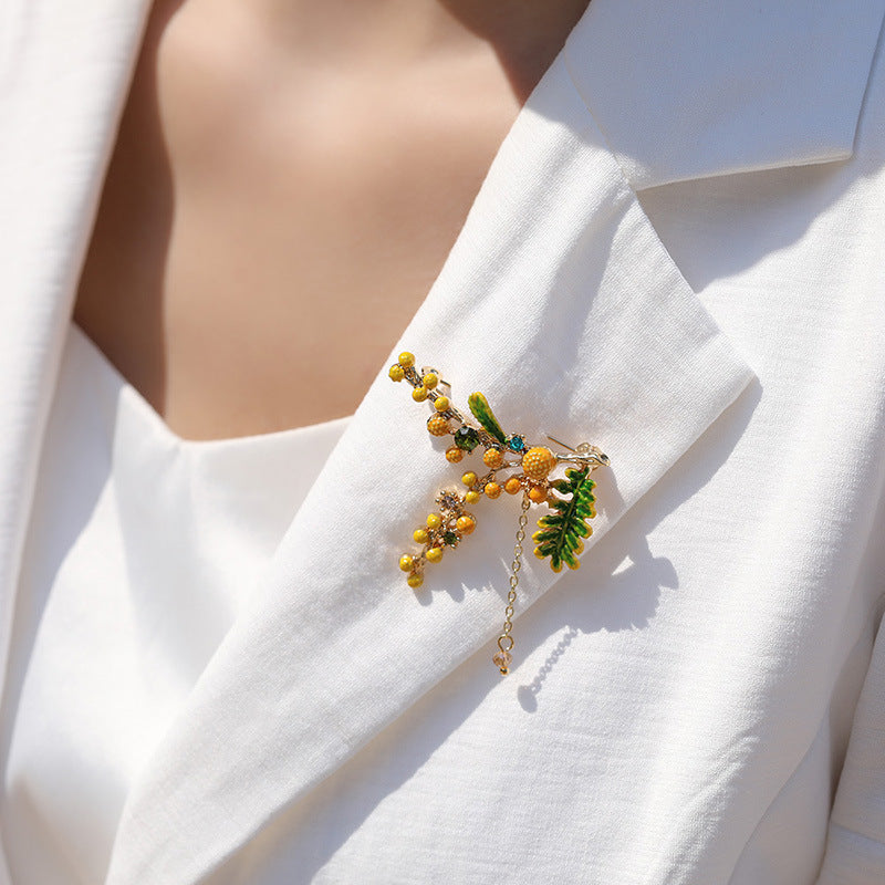 Vintage Enamel Mimosa Brooch