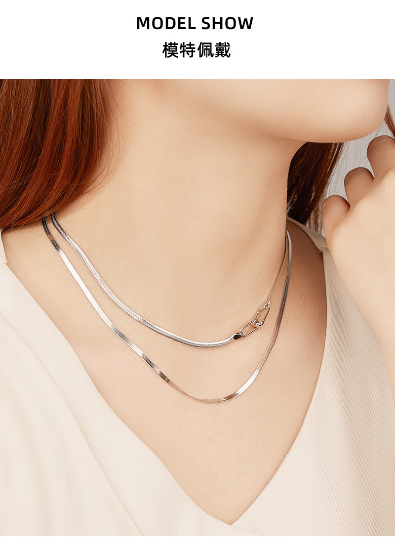 Snake bone chain necklace 925 sterling silver cold style design stacking universal buckle bare chain clavicle chain silver jewelry