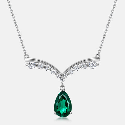Liquid Drop: Gold-Plated Teardrop Lab-Grown Emerald Pendant Necklace | 925 Silver | Dapaza