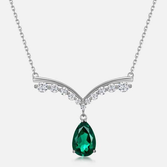 Liquid Drop: Gold-Plated Teardrop Lab-Grown Emerald Pendant Necklace | 925 Silver | Dapaza