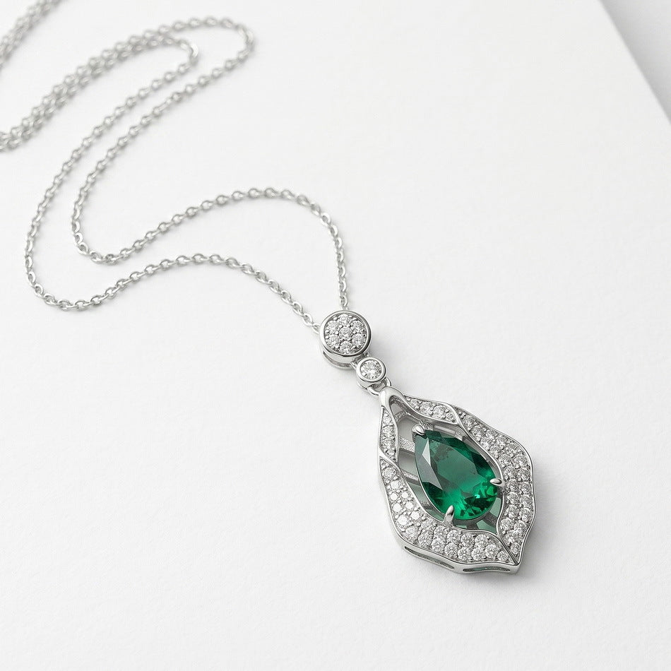 Dramatic Presence: Bold Lab-Grown Emerald Statement Pendant Necklace | 925 Silver | Dapaza
