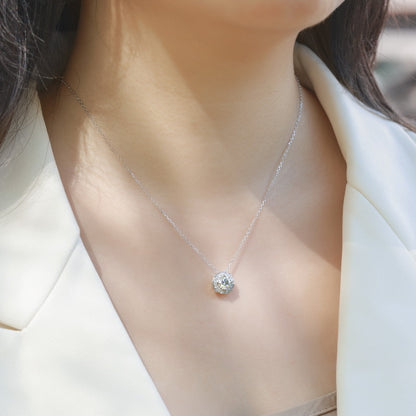 Geometric Round 1ct Lab Grown Diamond Necklace for Women S925 Silver Square Clavicle Chain