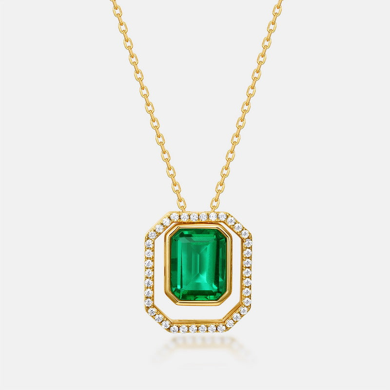 Geometric Lab-Grown Emerald Double Pendant Necklace - 10K Gold Plated S925 Silver