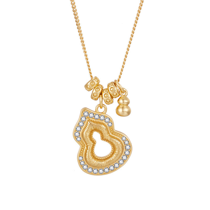 S925 Sterling Silver Gold Cut Out Gourd Necklace for Women Micro-embedded Zirconium Accessible Luxuryniche Style Design Classy Sense Clavicle Chain