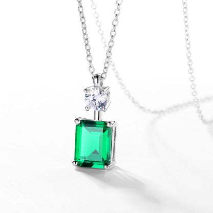 2.9ct Lab-Grown Emerald Solitaire Pendant - S925 Sterling Silver