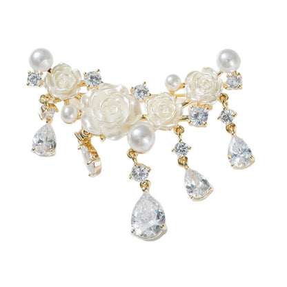 Zircon Mother-of-Pearl Coat Rose Fringed Brooch