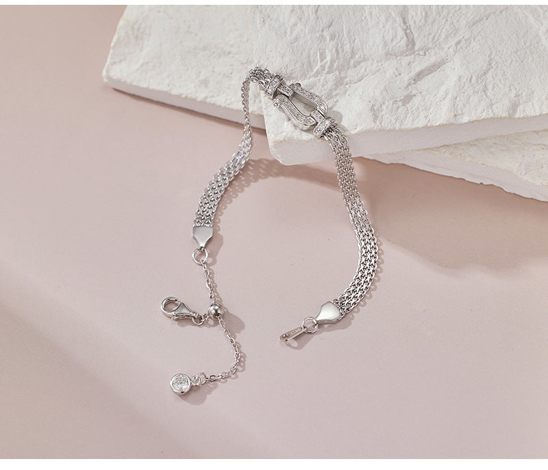 S925 Sterling Silver Diamond Horseshoe Clasp Bracelet - Chic, Stylish, and Exquisite. A Unique, Designer-inspired Watch Chain