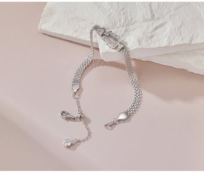 S925 Sterling Silver Diamond Horseshoe Clasp Bracelet - Chic, Stylish, and Exquisite. A Unique, Designer-inspired Watch Chain