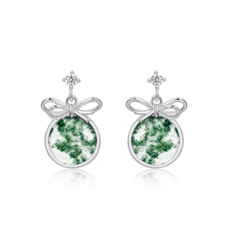 Bow Moss Agate Earrings | S925 Sterling Silver