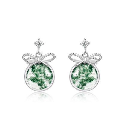 Bow Moss Agate Earrings | S925 Sterling Silver