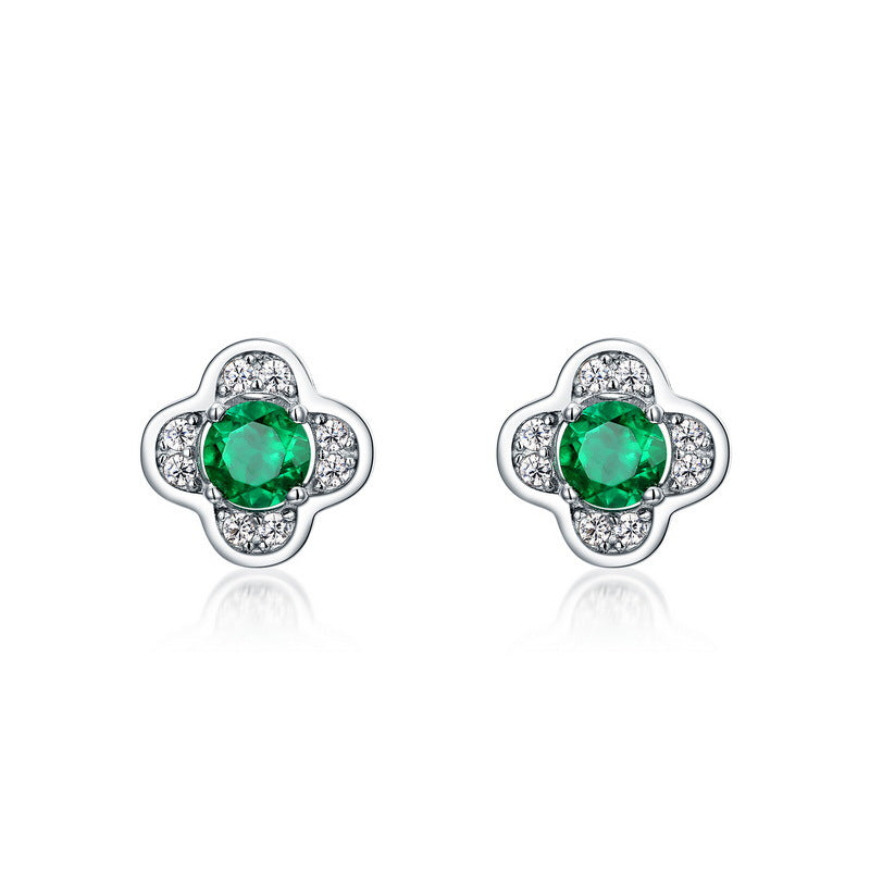 Dainty Clover 0.45CT Lab-Grown Emerald Stud Earrings - 925 Sterling Silver