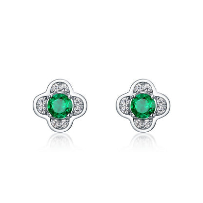 Dainty Clover 0.45CT Lab-Grown Emerald Stud Earrings - 925 Sterling Silver