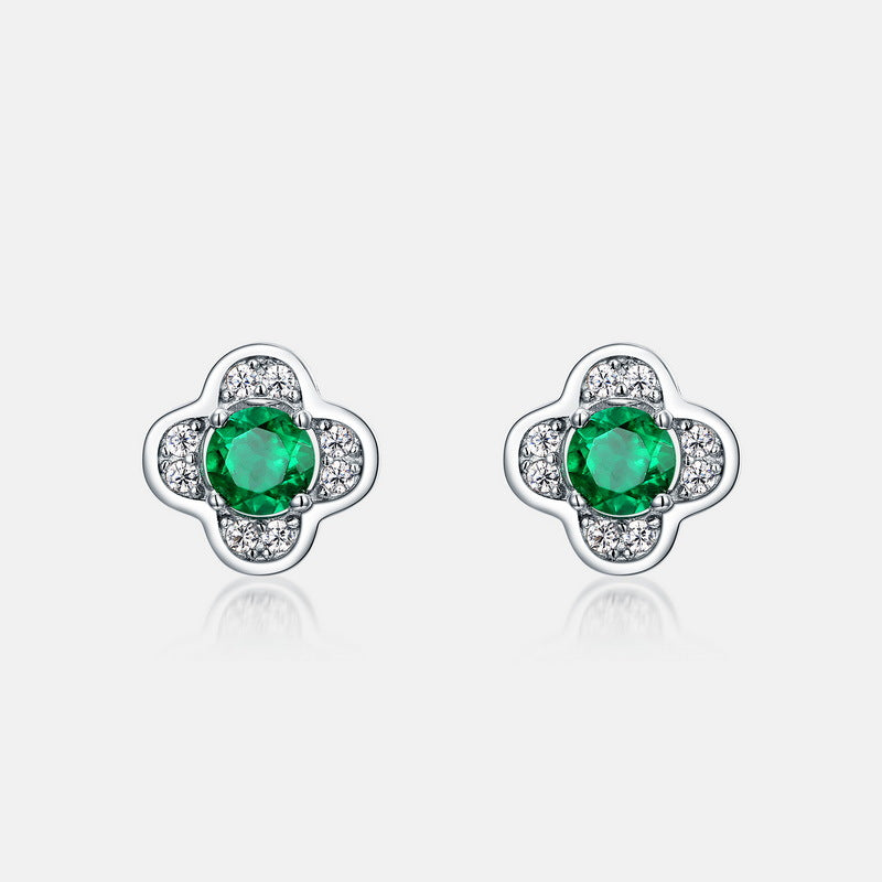 Dainty Clover 0.45CT Lab-Grown Emerald Stud Earrings - 925 Sterling Silver