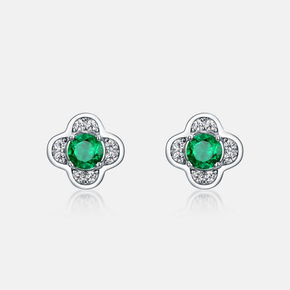 Dainty Clover 0.45CT Lab-Grown Emerald Stud Earrings - 925 Sterling Silver