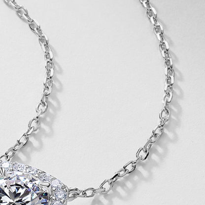 Cushion Cut Crushed Ice Lab-Grown Diamond Halo Necklace - S925 Sterling Silver