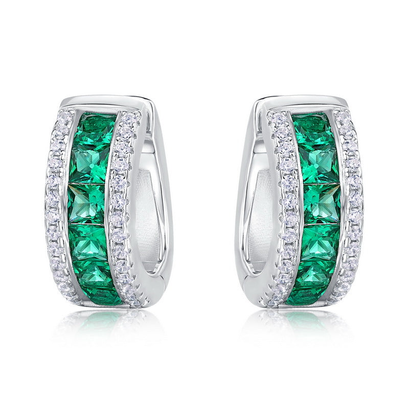 Lab-Grown Emerald Necklace and Earrings Jewelry Set - S925 Sterling Silver