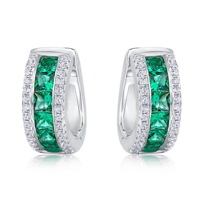 Lab-Grown Emerald Necklace and Earrings Jewelry Set - S925 Sterling Silver