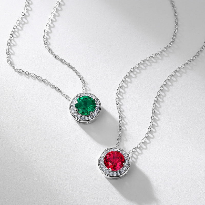 Geometric Radiance: Full-Pavé Circular Lab-Grown Emerald Necklace | 925 Silver