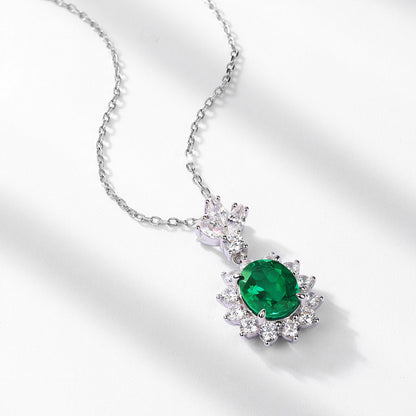 Radiant Lab-Grown Emerald Sunflower Pendant Necklace - 925 Sterling Silver