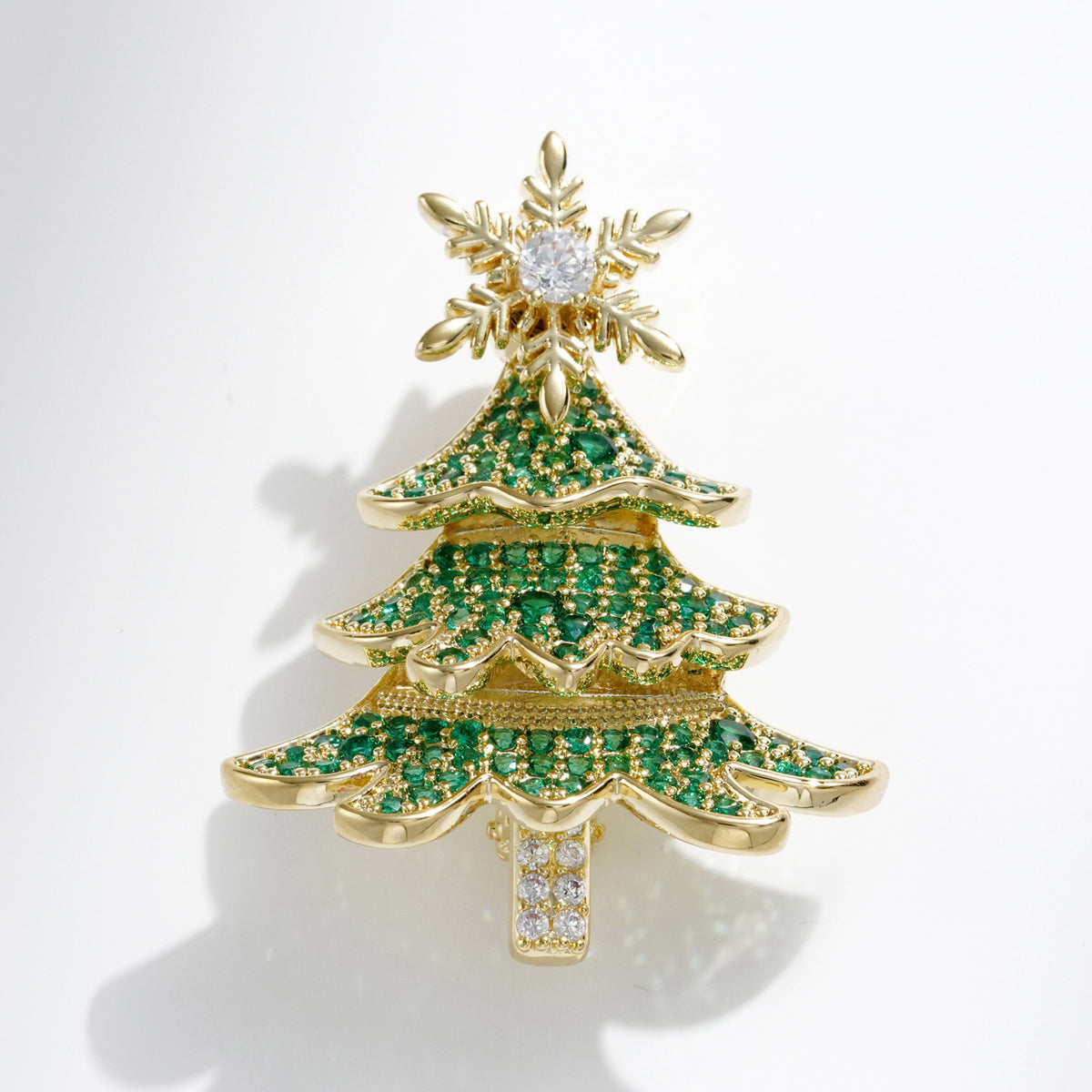 Copper Zircon 18k Gold Christmas Tree Brooch Rotatable Snowflake Corsage